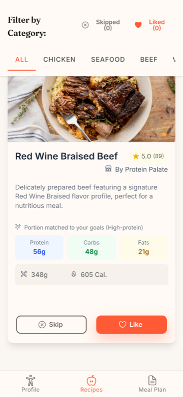 Browsing dishes from local kitchens with portions matched to your goals